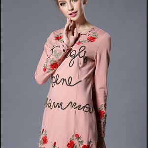 designer runway pink flower dress US size XS 0 2 4